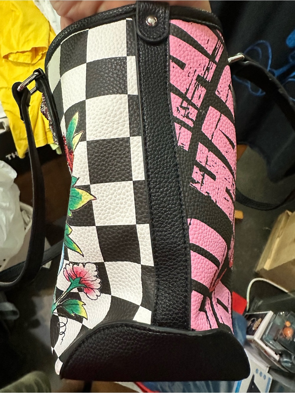 Ed Hardy Pink, Black & White Floral Tattoo Shoulder Bag - Picture 6 of 13